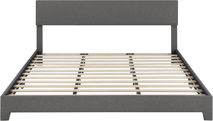 SHA CERLIN Dark Grey King Platform Upholstered Bed Frame with Adjustable Headboard, Wood Slats Support, No Box Spring Needed, Easy Assembly, Easy Clean Up