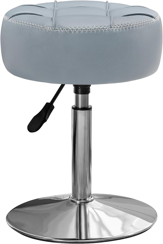 LUE BONA Height Adjustable Vanity Stool 15.8"-20.7", 360° Swivel Grayish Blue Faux Leather Chair, 300lb Capacity for Makeup Room, Bathroom