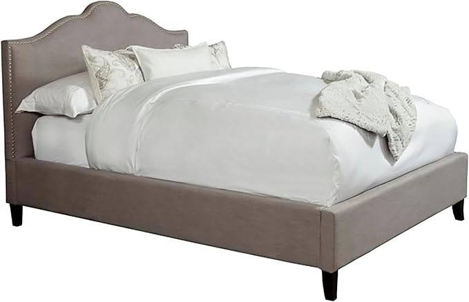 Pemberly Row Traditional Upholstered King Bed, Polyester-Linen Fabric, Falstaff Gray Finish, Nailhead Trim, Kiln-Dried Hardwood Frame, 80"x89"x54", Elegant Bedroom Furniture for Adjustable Bed Frames