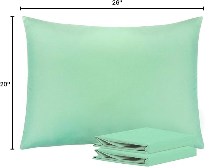 NTBAY Standard Pillowcase Set - 2 Pack Brushed Microfiber 20x26 Pillowcases - Soft, Wrinkle-Free, Fade-Resistant, Stain-Resistant, Sea Green Pillowcases with Envelope Closure - 20x26 Inches, Sea Green