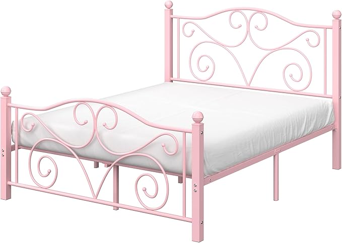 VECELO Full Size Bed Frame with Headboard and Footboard, Heavy Duty Metal Slat Support, Platform Mattress Foundation, No Box Spring Needed, Easy Assembly, Light&Pink