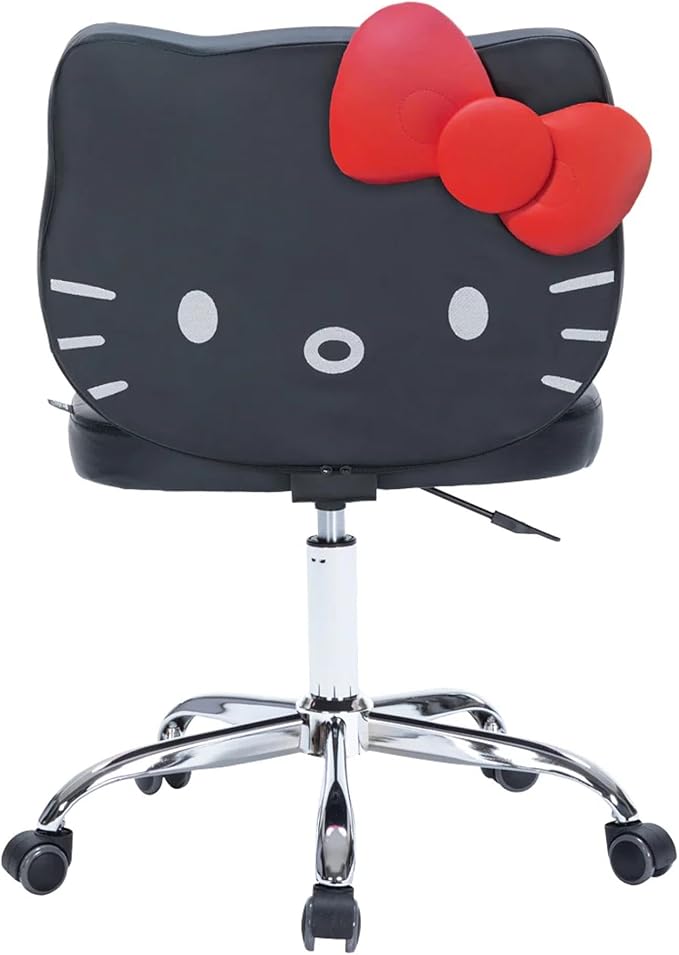 Impressions Vanity Hello Kitty Faux Leather Swivel Vanity Chair for Makeup Desk, Armless Desk Chair with 5 Smooth Wheels, Adjustable Height, 360 Degree Spin, Comfy Foam Padded Seat and Backrest