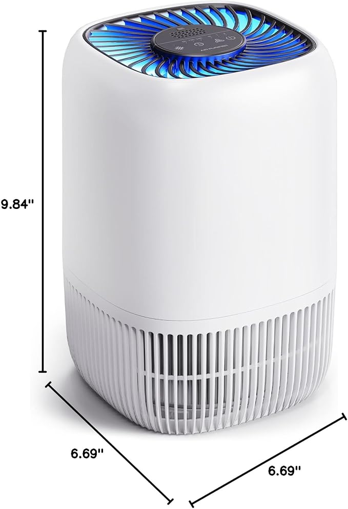 Air Purifiers for Home with High Efficiency Filter Up to 1076 Ft² for Pet Hair, Odors, Pollen, Smoke, Compact Air Cleaner with 3 Speeds, Timer, Aroma Quiet 360°Intake Filter, White