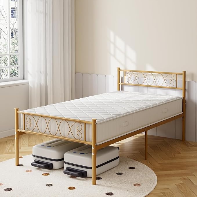 GarveeHome Twin Size Metal Bed Frame with Headboard & Footboard 13.7 Inch Metal Platform Mattress Foundation Support with Strong Metal Slats, Under Bed Storage, No Box Spring Needed