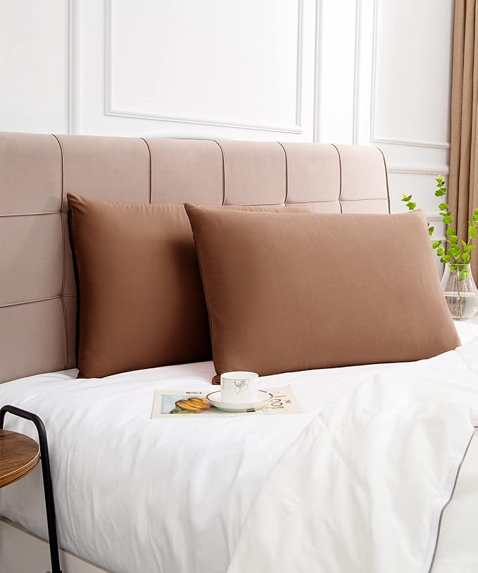 Warmstar Cotton Pillow Cases King Size Set of 2, 600 Thread Count Pillowcases 20x36 Inches, Soft Long Staple Cotton Pillowcases Breathable with Envelope Closure,Coffee Brown