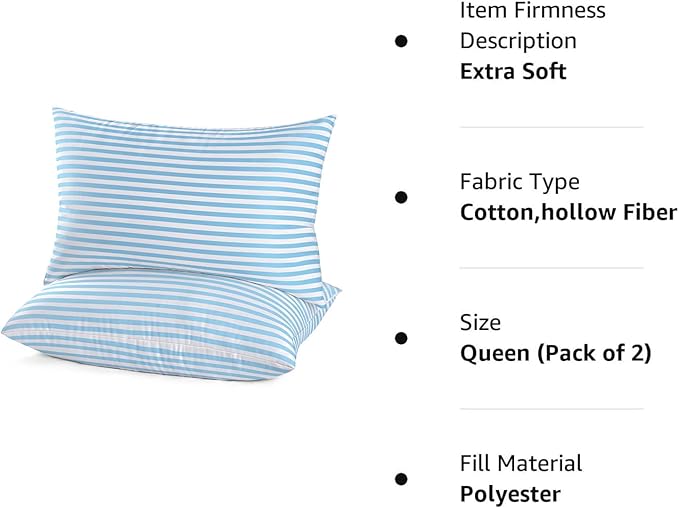 EIUE Bed Pillows for Sleeping 2 Pack Queen Size,Super Soft Down Alternative Microfiber Filled Pillows,Pillows for Side and Back Sleepers,20 x 30 Inches,Blue