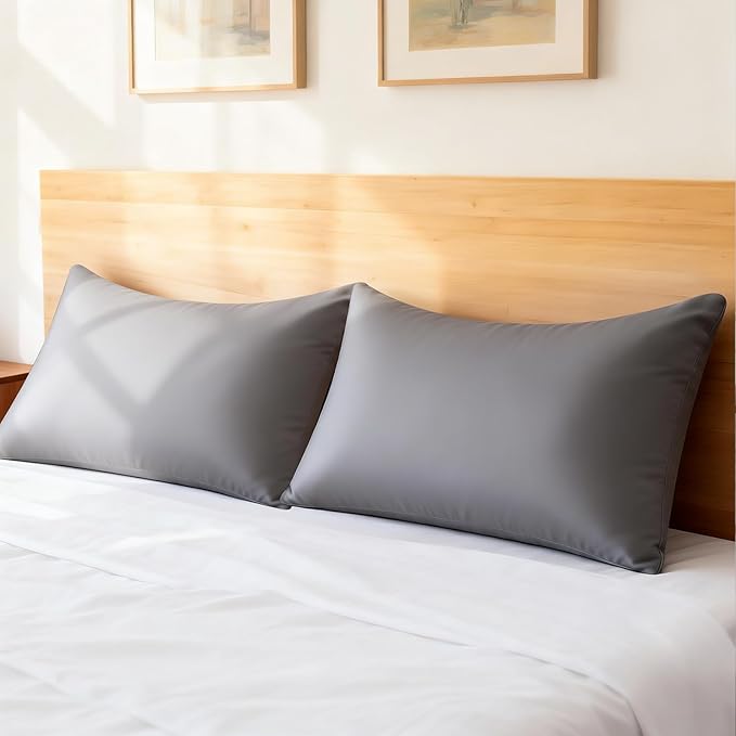 Cooling Curved Queen Pillow Case for Sider Sleeper Breathable Cool Silky Soft Pillow Cover with Zipper for Hot Sleepers,Hair and Skin Friendly,Dark Grey,1 Pack,20x30IN