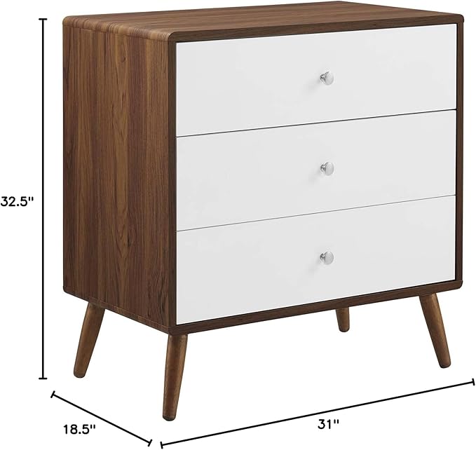 Modway MOD-7018-WAL-WHI Transmit 3-Drawer Chest, Walnut White