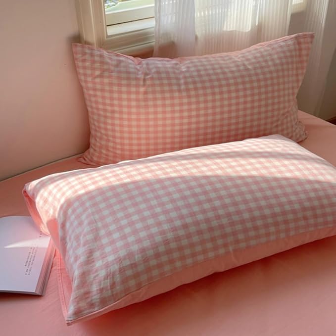 Nayoroom Gingham Duvet Cover King Size Reversible Pink Plaid Checkered Duvet Cover 3 Pieces Soft Breathable Washed Microfiber Girls Dorm Bedding Set for All Seasons