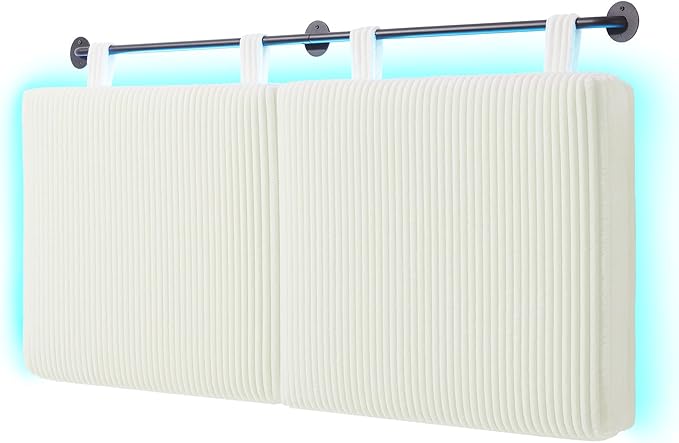 Headboard Queen Size,Modern Wall Mounted Headboards with LED Light for Bed with Upholstery Hanging Headboard for Bedroom,Featuring High-Density Sponge Padding,White