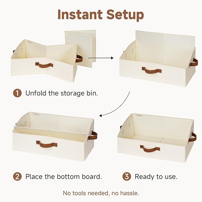 StorageWorks Closet Organizers and Storage, Trapezoid Storage Bins, Fabric Clothes Closet Bins, Storage Baskets for Shelves, Toys, Towels, Large, Ivory White, 3-Pack