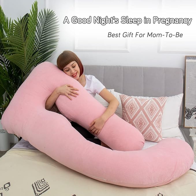60 Inch Pregnancy Pillows for Sleeping, Extra Large U Shaped Body Pillow, Pregnancy Pillow, Maternity Pillow for Pregnant Women with Velour Cover (Pink)