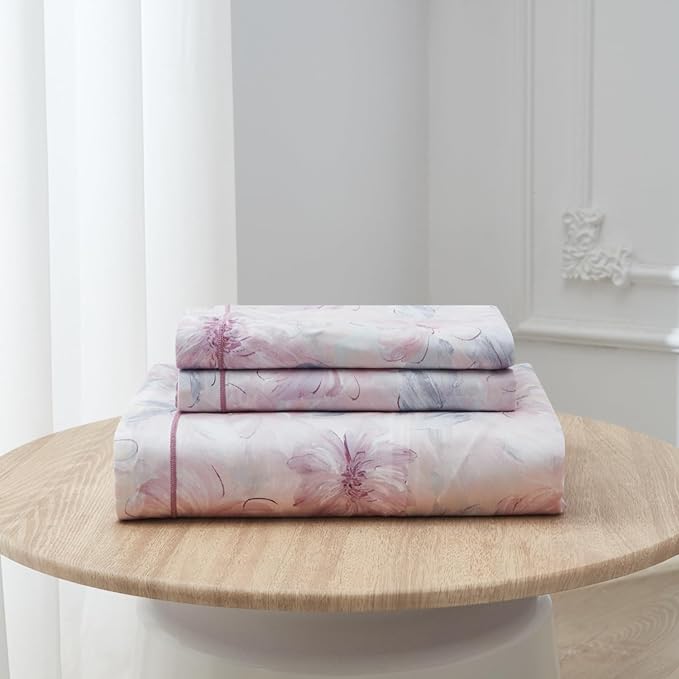OAITE Duvet Cover Set King Size Floral Pattern 600 Thread Count Ultra Soft 100% Long Staple Cotton Duvet Cover Sets 3-PC, Breathable Duvet Cover with Zipper Closure & Corner Ties