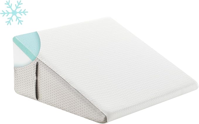 Bedluxe Wedge Pillow, 8 inch Bed Wedge Pillow for Headboard, Pillow Wedge for Acid Reflux Relief, Sleeping, After Surgery, Snoring, Gerd, Triangle Pillow Wedge - Cooling Memory Foam Top, White/Grey