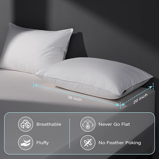 DOWNSTORIA Goose Feather Down Pillow King Size Set of 2, Hotel Collection Bed Pillows for Sleeping, 2 Pack, Down Surrounded Soft Medium Firm Pillows for Side Back Sleepers 20 x 36 in.