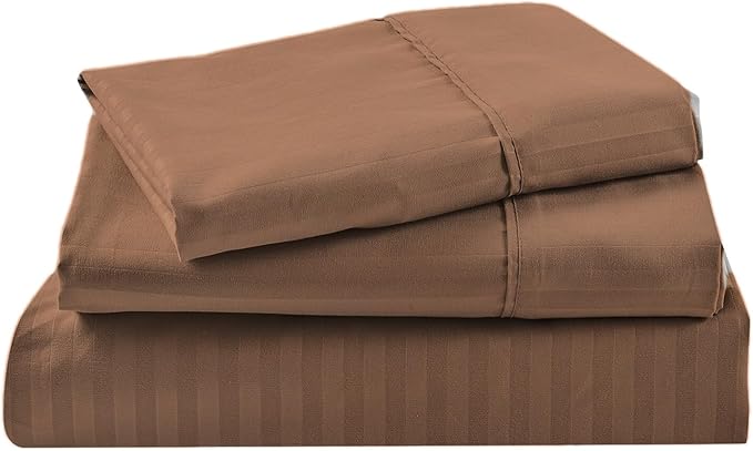 Kingnex Striped 3 Piece RV Bunk Sheets Set for Narrow Twin Bed Soft Brushed 1800 Microfiber Bedding Set Includes 1 Cot Size Fitted Sheet 1 Flat Sheet 1 Pillowcase Cot Coffee