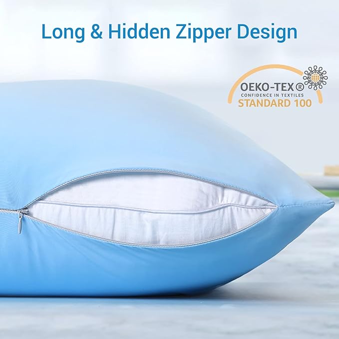 LUXEAR Cooling Pillow Cases, 2 Pack Stretch Arc-Chill Q-max 0.55 Cool Pillowcases King Size, Double-sided Cooling Design, Protecting Hair & Skin, Gifts for Women & Men, Hot Sleeper, Night Sweat - Blue
