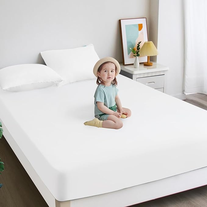 2 Pack Twin Mattress Protector Waterproof, Noiseless & Soft Coverage Mattress Fitted Sheet Twin with Deep Pocket up to 14", Super Breathable & Easy Wash Twin Size Mattress Protector