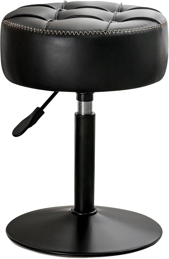 LUE BONA Adjustable Vanity Stool 15.8"-20.7", 360° Swivel Faux Leather Chair, 300lbs Capacity for Makeup Room, Bathroom, Living Room, Black