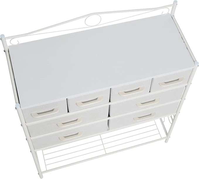 Household Essentials Scandinavian White Iron & Wood 8-Drawer Sideboard