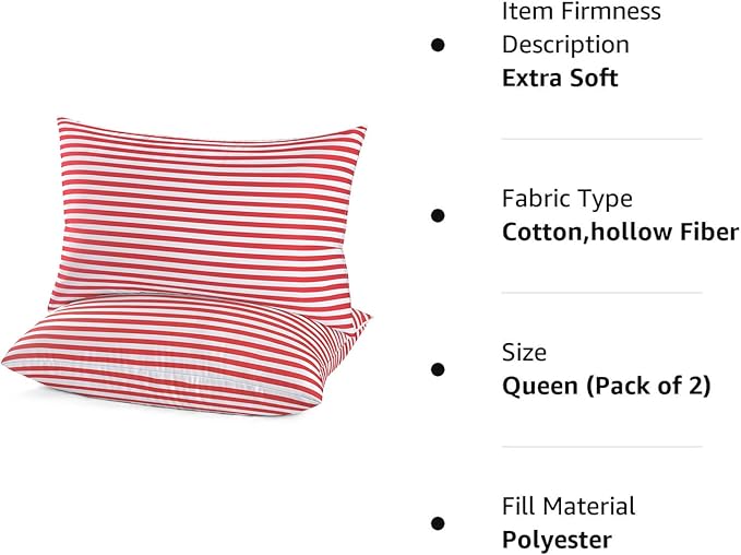 EIUE Bed Pillows for Sleeping 2 Pack Queen Size,Super Soft Down Alternative Microfiber Filled Pillows,Pillows for Side and Back Sleepers,20 x 30 Inches,Red