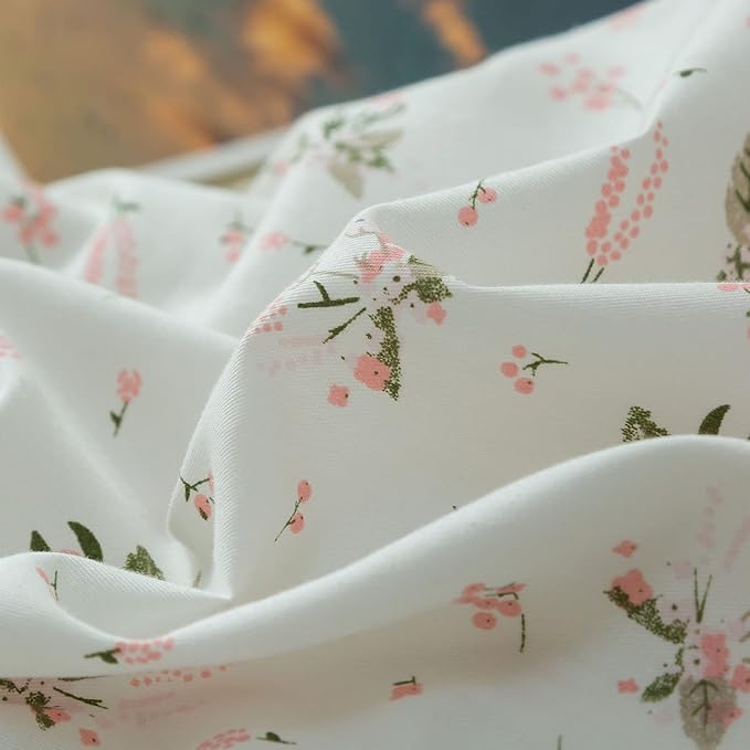 mixinni Garden Style White Floral Duvet Cover King Size 3 Pieces Set Flower Leaf Pattern Printed Soft Cotton Comforter Cover with 2 Pillowcases-King Size