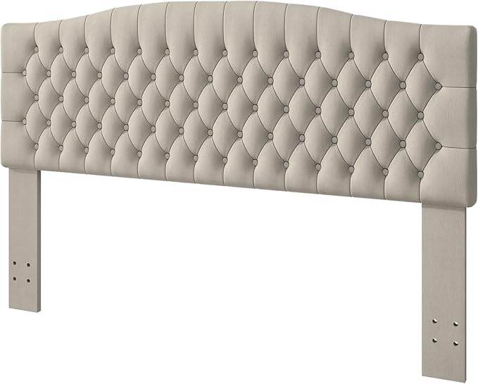 Befurtori King Headboard Only, Upholstered Head Board for Adjustable Bed Velvet Tufted Cal King Size Wall Mounted Headboard with Solid Wood Legs Head Board, Light Warm Gray/Taupe