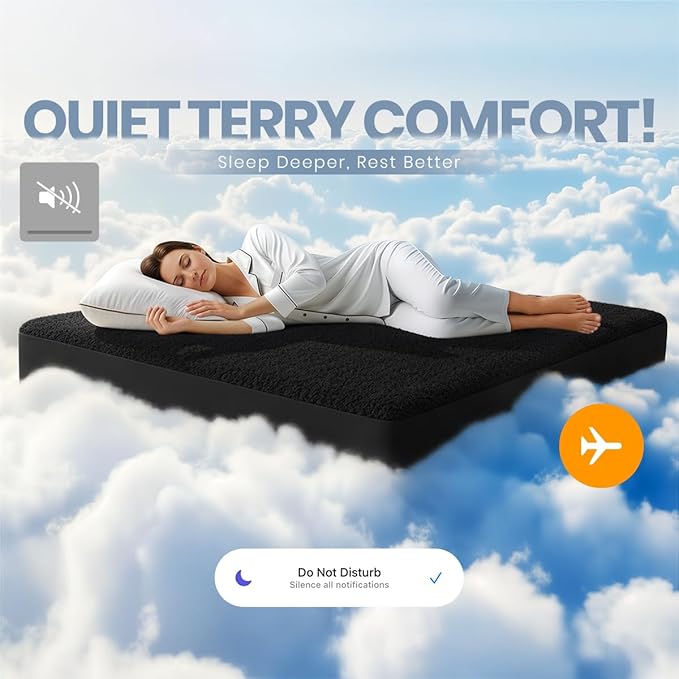 Full Size Mattress Protector Waterproof, Premium 200 GSM Terry Mattress Cover, Soft & Breathable Bed Cover, Fitted Sheet Style Stretchable Deep Pockets 15" by Utopia Bedding (Black)