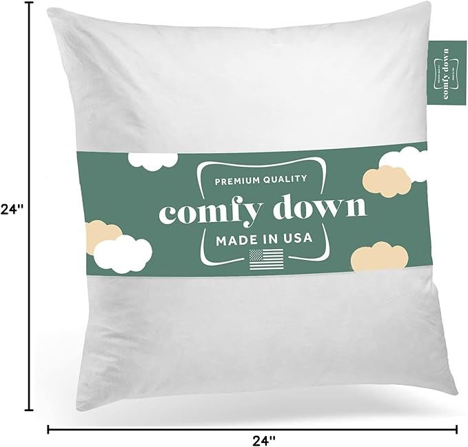 ComfyDown 24x24 Throw Pillow Insert, Down & Feather Fill, 100% Cotton Cover, Made in USA β Premium Soft Decorative Pillow Form Sham Stuffer for Bed, Sofa & Couch