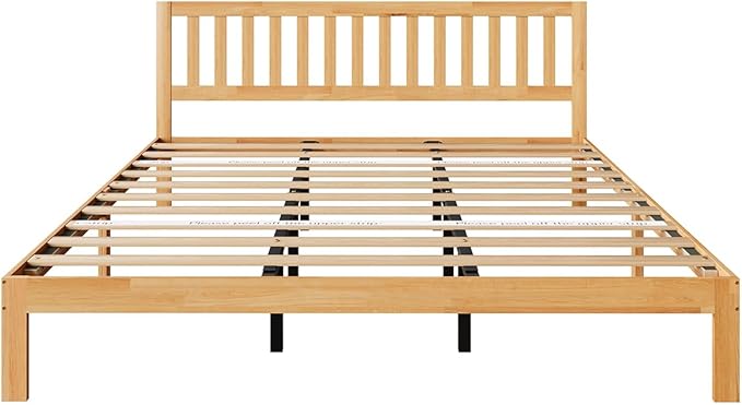 Novilla 12 Inch King Size Bed Frame Solid Wooden King Bed Frame and Headboard, King BedFrames with Classic Headboard, No Box Spring Needed, Easy Assembly, Natural Grain Wood