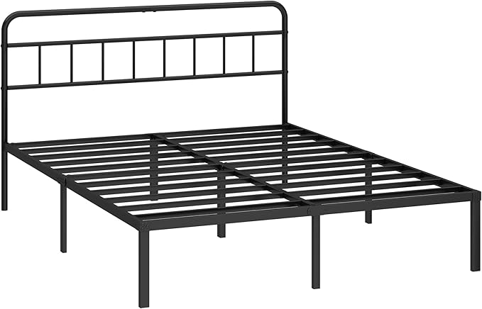 Kujielan 12 inches King Size Bed Frame with Minimalist headboard,Metal Platform Base with Strong Metal Slats,Mattress Foundation for Under Bed Storage,Easy Assembly,Black