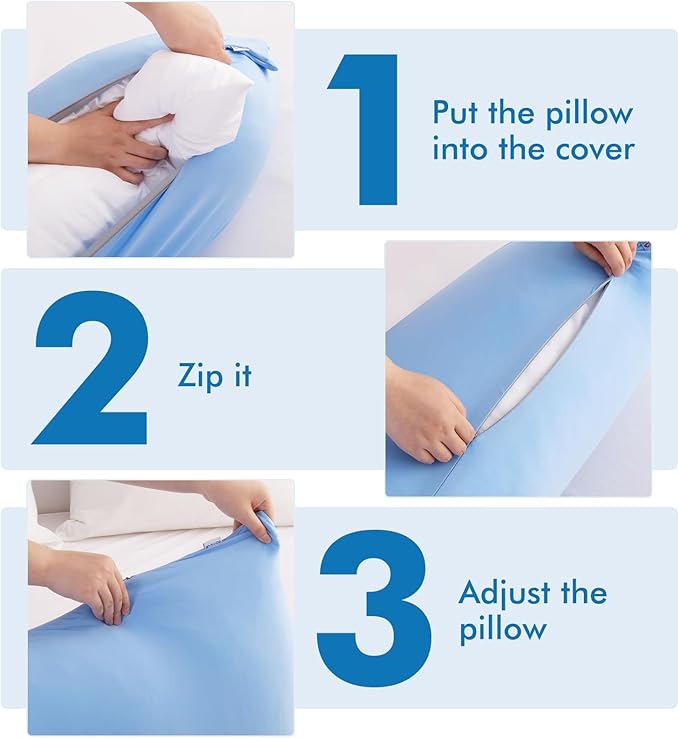 Avolare Cooling Pillow Cases, Arc-Chill Q-Max>0.5 Body Pillowcases for Hair Skin and Hot Sleepers, Soft Silky 20" x 54" Summer Long Pillow Cover with Zipper 1 Pack - Blue