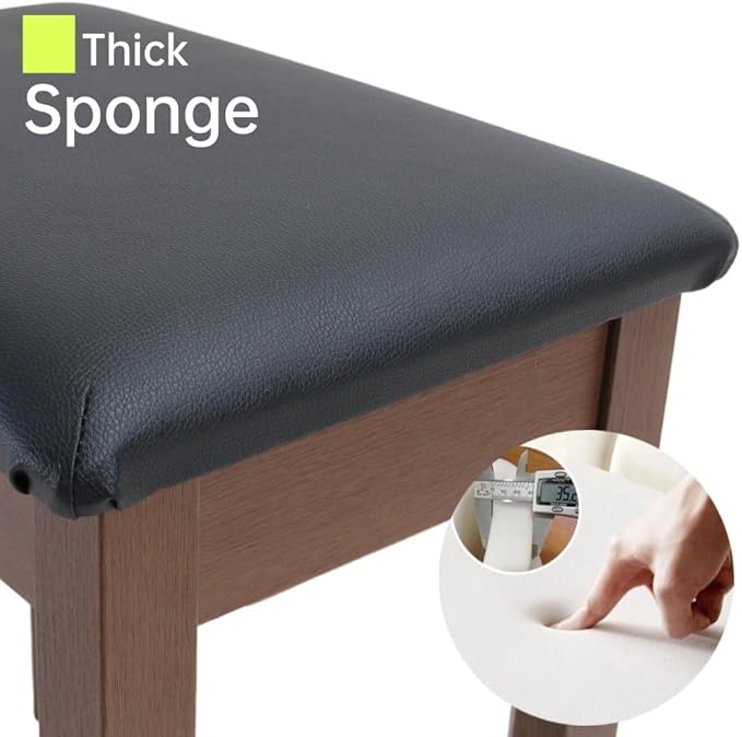 Sanpuli Solid Wood Piano Bench with Storage, Piano Stool and Padded Cushion, Keyboard Bench with Bookcase, Piano Chair and Piano Seat with High-Density Sponges.