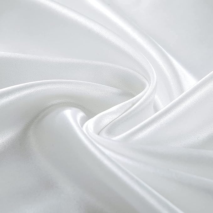 Homiest 3pcs Satin Sheets Set Luxury Silky Satin Bedding Set with Deep Pocket, 1 Fitted Sheet + 1 Flat Sheet + 1 Pillowcase (Twin XL Size, White)