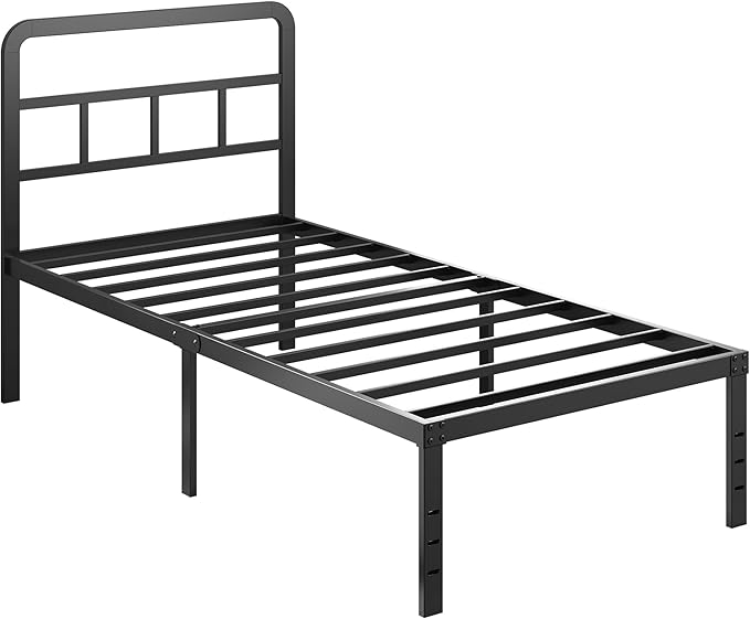 DiaOutro 16 Inch Twin XL Bed Frame with Headboard No Box Spring Needed Metal Platform Heavy Duty Steel Slat Mattress Foundation/Easy Assembly/No Noise/Black