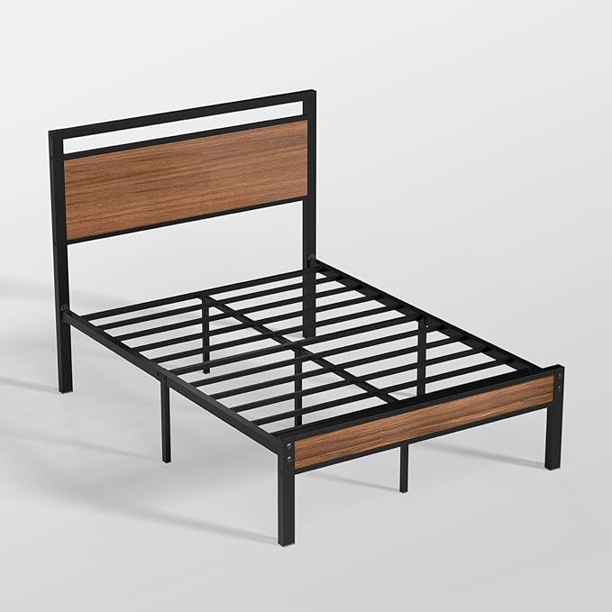 Z-hom Easy Assembly Sturdy Metal Platform Bed, Full Size Bed Frame with Headboard & Footboard, Anti-Slip & Silent Support, No Box Spring Needed with Underbed Storage, Modern Bedroom Furniture, Walnut