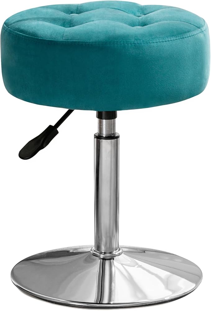 LUE BONA Adjustable Vanity Stool, 360 Swivel Chair for Makeup Room, Vanity Chairs, Teal Faux Leather Stool for Bathroom & Living Room