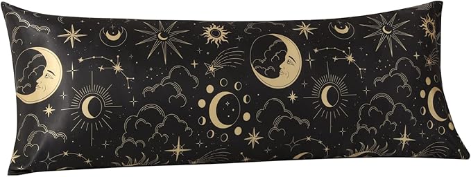 EXQ Home Satin Pillowcase for Hair and Skin - Black Printed Silk Body Pillowcase 20x54 inches - Body Pillow Cases with Envelope Closure, Gifts for Women Men