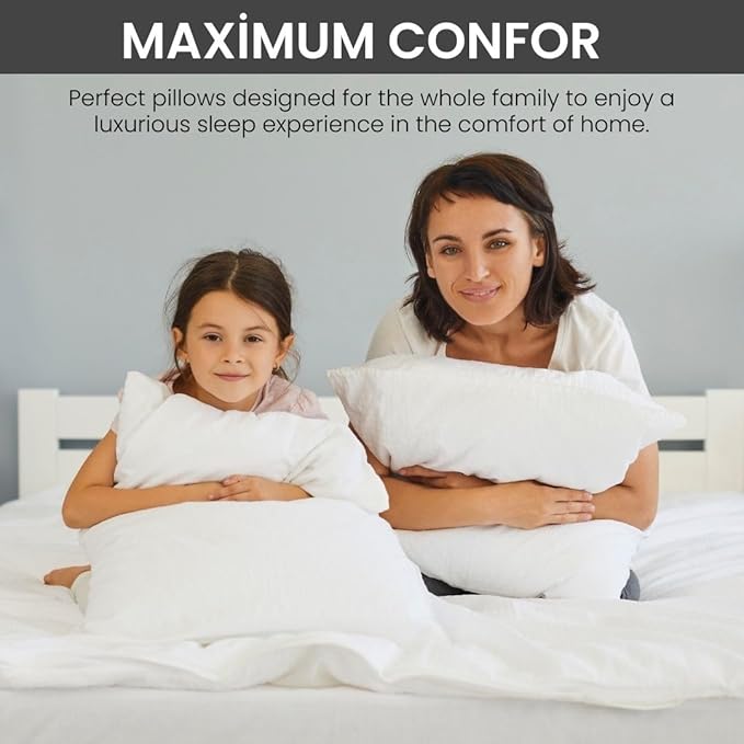 1000gr Queen Size Pillow Set of 2 - Antiallergenic Microfiber Fabric - Soft and Hard Siliconized Fiber Filling for Comfortable Sleep (24x28 inches)