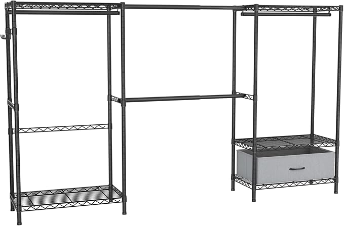 Golpart Coat Rack Clothes Wardrobe:Closet Organizer and Storage Clothing Garment Rack with Shelves Heavy Duty for Hanging Clothes Portable Adjustable Black 15.8" DX69 WX76.5 H