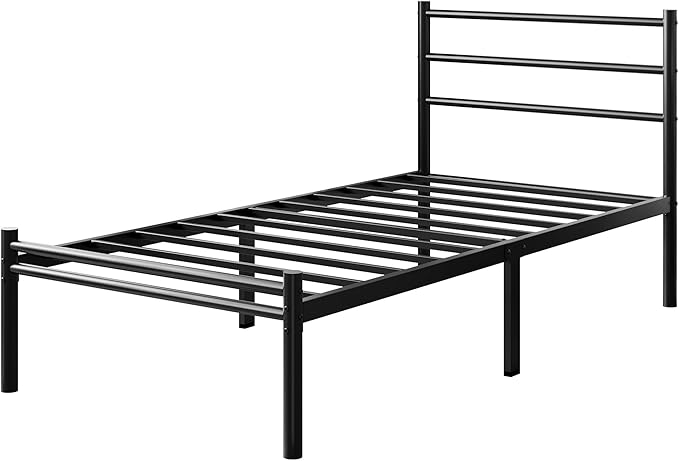 Yicensen Twin Bed Frames with Headboard and Footboard, 14 Inch Metal Platform Twin Size Bed Frame with Steel Slat Support, No Box Spring Needed, Noise Free, Easy Assembly, Black