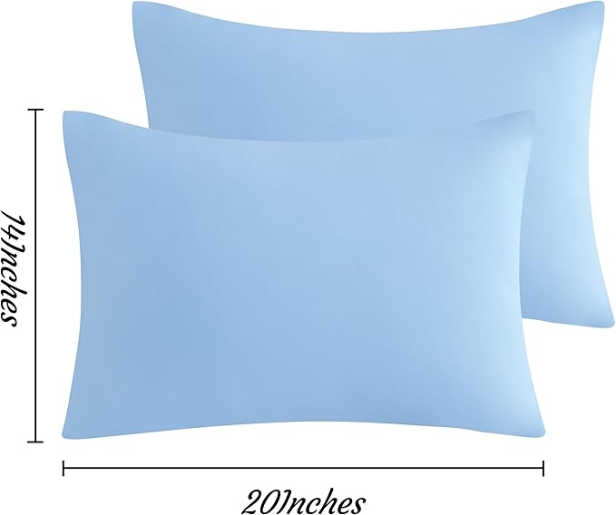 NTBAY Toddler Pillow Cases Set of 2, 2 Pack Brushed Microfiber 14x20 Pillow Cases, Soft, Wrinkle, Fade, Stain Resistant Sky Blue Pillow Cases with Envelope Closure, 14x20 Inches, Sky Blue