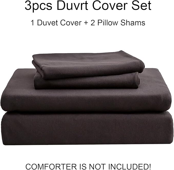 PURE ERA Jersey Knit Duvet Cover Set 100% T-Shirt Cotton Super Soft Comfy 3pc Bedding Set with Zipper Closure (Solid Dark Brown, King)