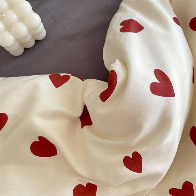 Nayoroom Heart Duvet Cover Queen Size Cute Red Love Heart Printed on White Bedding Set 3Pcs Kids Girls Kawaii Heart-Shaped Pattern Comforter Cover with Zipper Closure Soft Breathable Microfiber