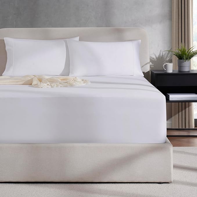 Nestl 4 Pack White Fitted Sheet Extra Deep Pocket, Hotel Luxury KingFitted Sheet Only Easily Fits 18 to 24 Inch Mattress, Super Soft, Wrinkle-Free and Breathable with Corner Straps