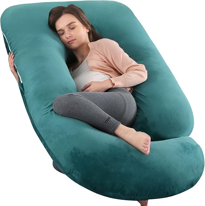 U-Shaped Full Body Pregnancy Pillow for Sleeping – 57" Maternity Pillow with Removable Cover, Support for Back, Legs, Belly & Hips (Velvet-Forest Green)