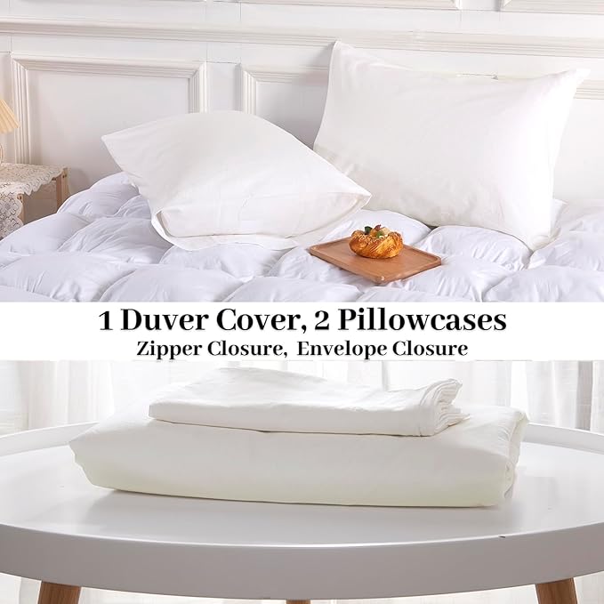 NEXHOME PRO Cotton Duvet Cover Set King Size Linen Feel White Organic Natural 100% Washed Cotton Duvet Cover Set 3 Pieces Bedding Set with Zipper Closure, Lightweight and Breathable (No Comforter)