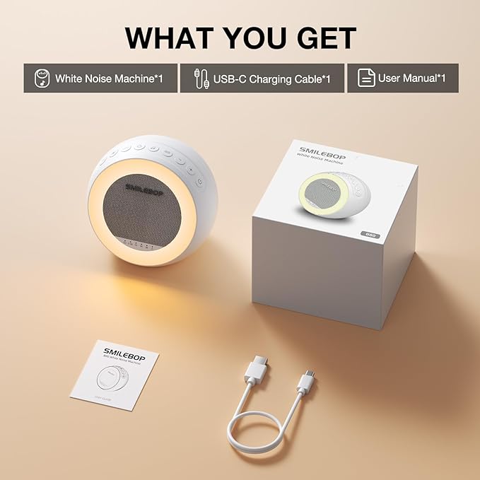 White Noise Sound Machine with Night Light, Portable Sound Machine for Baby and Adults with 10-Color Night Light, 32 Soothing Sounds & 5 Timer for Nursery, Home Office Privacy and Travel