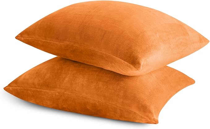 BEDELITE Flannel King Size Pillow Cases Set of 2, Super Soft Fleece Pillowcases with Zipper for Bedroom, Sofa, Couch,Luxury Cozy Fuzzy Velvet Pillow Shams for All Seasons(20x36 Inches,Burnt Orange)