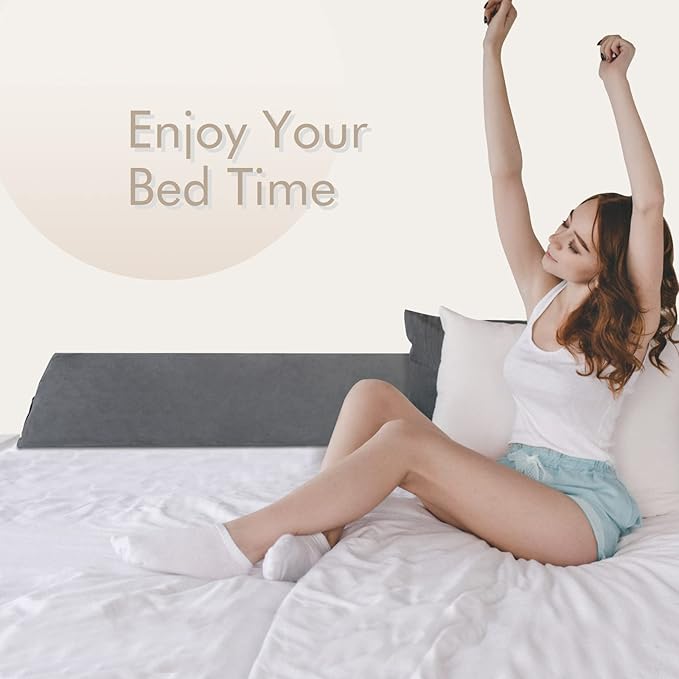 Vekkia King Bed Wedge Pillow for Headboard Gap Filler(0-5"),High-Density Foam,Prevents Pillows & Items from Falling,Ergonomic Design,Large Storage Pockets, Removable&Washable Cover,Gray,76''x10''x6''